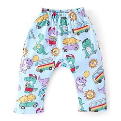 Babyhug Cotton Knit Full Length Diaper Pants Stripes & Dino Print Pack of 3 - Multicolour