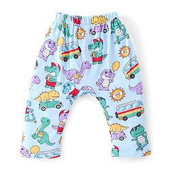 Babyhug Cotton Knit Full Length Diaper Pants Stripes & Dino Print Pack of 3 - Multicolour