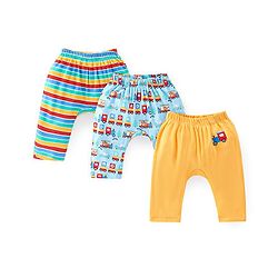 Babyhug Single Jersey Knit Full Length Diaper Legging Toy Train Print Pack Of 3 - Multicolor