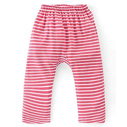 Babyhug Cotton Interlock Knit Full Length Diaper Pants Stripes & Floral Print Pack of 3 - Pink & Grey