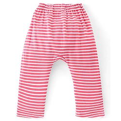 Babyhug Cotton Interlock Knit Full Length Diaper Pants Stripes & Floral Print Pack of 3 - Pink & Grey