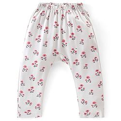 Babyhug Cotton Interlock Knit Full Length Diaper Pants Stripes & Floral Print Pack of 3 - Pink & Grey