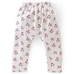 Babyhug Cotton Interlock Knit Full Length Diaper Pants Stripes & Floral Print Pack of 3 - Pink & Grey