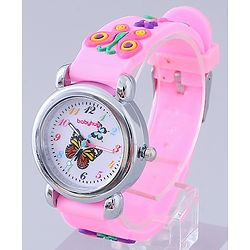 Babyhug Analog Watch with Bracelets & Butterfly Print- Multicolor