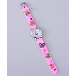 Babyhug Analog Watch with Bracelets & Butterfly Print- Multicolor