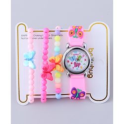Babyhug Analog Watch with Bracelets & Butterfly Print - Multicolor