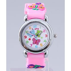 Babyhug Analog Watch with Bracelets & Butterfly Print - Multicolor