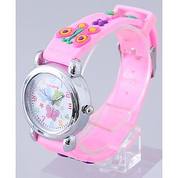 Babyhug Analog Watch with Bracelets & Butterfly Print - Multicolor