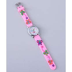Babyhug Analog Watch with Bracelets & Butterfly Print - Multicolor