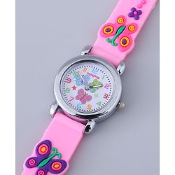 Babyhug Analog Watch with Bracelets & Butterfly Print - Multicolor