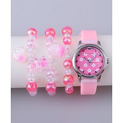Babyhug Analog Watch with Bracelets & Floral Print- Pink