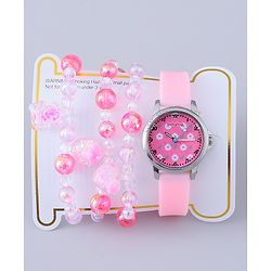 Babyhug Analog Watch with Bracelets & Floral Print- Pink