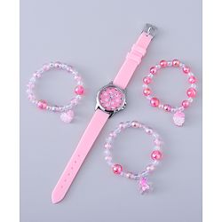 Babyhug Analog Watch with Bracelets & Floral Print- Pink