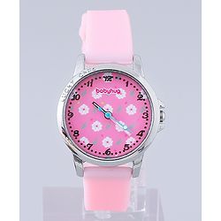 Babyhug Analog Watch with Bracelets & Floral Print- Pink