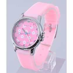 Babyhug Analog Watch with Bracelets & Floral Print- Pink