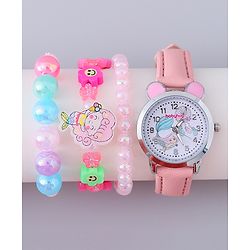 Babyhug Analog Watch with Bracelets & Mermaid Print - Multicolor