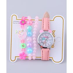 Babyhug Analog Watch with Bracelets & Mermaid Print - Multicolor