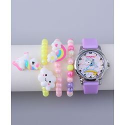 Babyhug Analog Watch with Bracelets & Unicorn Print - Multicolor