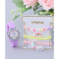 Babyhug Analog Watch with Bracelets & Unicorn Print - Multicolor