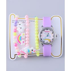Babyhug Analog Watch with Bracelets & Unicorn Print - Multicolor