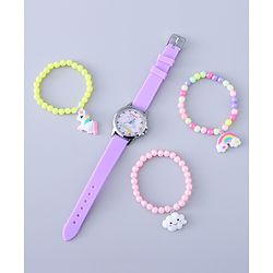 Babyhug Analog Watch with Bracelets & Unicorn Print - Multicolor