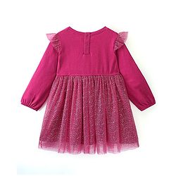 Babyhug 100% Cotton Full Sleeves Frock With Sequined Star & Glitter Print- Red