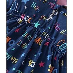 Babyhug 100% Cotton Knit Full Sleeves Hooded Frocks with Text Print - Navy Blue