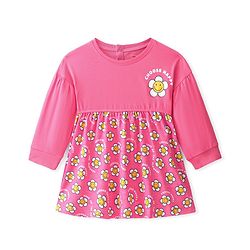 Babyhug 100% Cotton Full Sleeves Frock With Floral Print - Pink