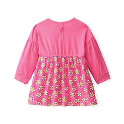 Babyhug 100% Cotton Full Sleeves Frock With Floral Print - Pink