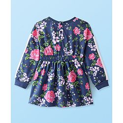 Babyhug 100% Cotton Knit Full Sleeves Winter Frock Floral Print- Blue