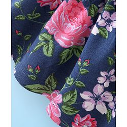 Babyhug 100% Cotton Knit Full Sleeves Winter Frock Floral Print- Blue