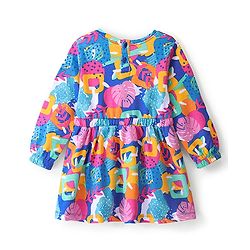 Babyhug 100% Cotton Knit Full Sleeves Winter Frock Abstract Print - Blue