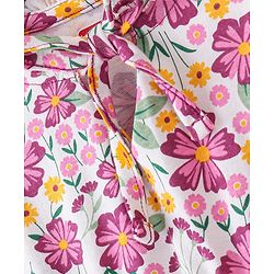 Babyhug 100% Cotton Knit Full Sleeves Frock With Floral Print - White & Purple