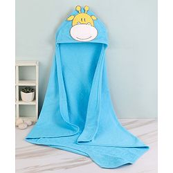 Babyhug Cotton Terry Knit Towel with Hood Giraffe Applique L 76.2 x B 76.2 cm - Blue