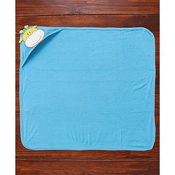 Babyhug Cotton Terry Knit Towel with Hood Giraffe Applique L 76.2 x B 76.2 cm - Blue