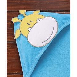 Babyhug Cotton Terry Knit Towel with Hood Giraffe Applique L 76.2 x B 76.2 cm - Blue
