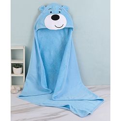 Babyhug Cotton Terry Knit Towel with Hood Bear Applique L 76.2 x B 76.2 cm - Blue