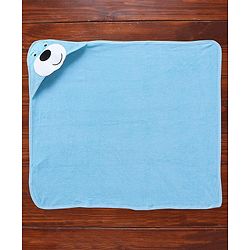 Babyhug Cotton Terry Knit Towel with Hood Bear Applique L 76.2 x B 76.2 cm - Blue