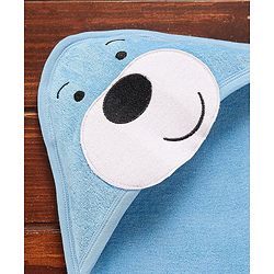 Babyhug Cotton Terry Knit Towel with Hood Bear Applique L 76.2 x B 76.2 cm - Blue
