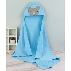 Babyhug Cotton Terry Knit Towel with Hood Bear Applique L 76.2 x B 76.2 cm - Blue