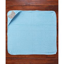 Babyhug Cotton Terry Knit Towel with Hood Bear Applique L 76.2 x B 76.2 cm - Blue