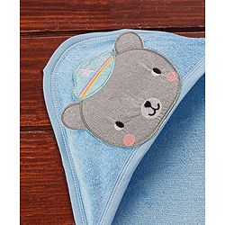 Babyhug Cotton Terry Knit Towel with Hood Bear Applique L 76.2 x B 76.2 cm - Blue