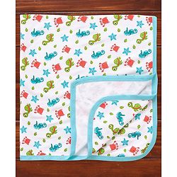 Babyhug Terry Knit Towel with Crab Print L 76.2 X B 76.2 cm- Blue