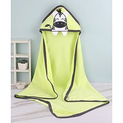 Babyhug Cotton Terry Knit Zebra Design Towel with Hood L 76 x B 76 cm - Green