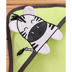 Babyhug Cotton Terry Knit Zebra Design Towel with Hood L 76 x B 76 cm - Green