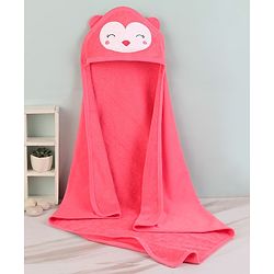 Babyhug Cotton Terry Knit Towel with Hood Face Applique L 76.2 x B 76.2 cm - Pink