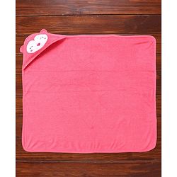 Babyhug Cotton Terry Knit Towel with Hood Face Applique L 76.2 x B 76.2 cm - Pink
