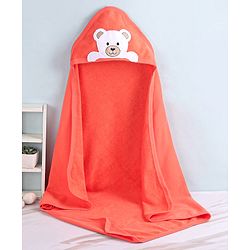 Babyhug Knit Terry Towel with Hood Bear Print L 76.2 X B 76.2 cm - Orange
