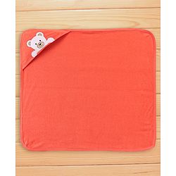 Babyhug Knit Terry Towel with Hood Bear Print L 76.2 X B 76.2 cm - Orange