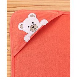 Babyhug Knit Terry Towel with Hood Bear Print L 76.2 X B 76.2 cm - Orange